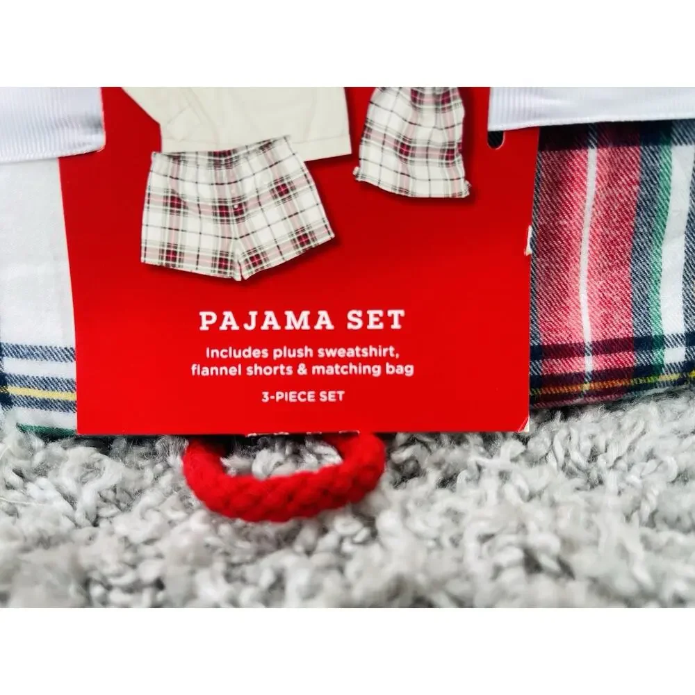 Wondershop Womens Plaid Pajama Set Three Piece Sleepwear M Shorts Sweatshirt